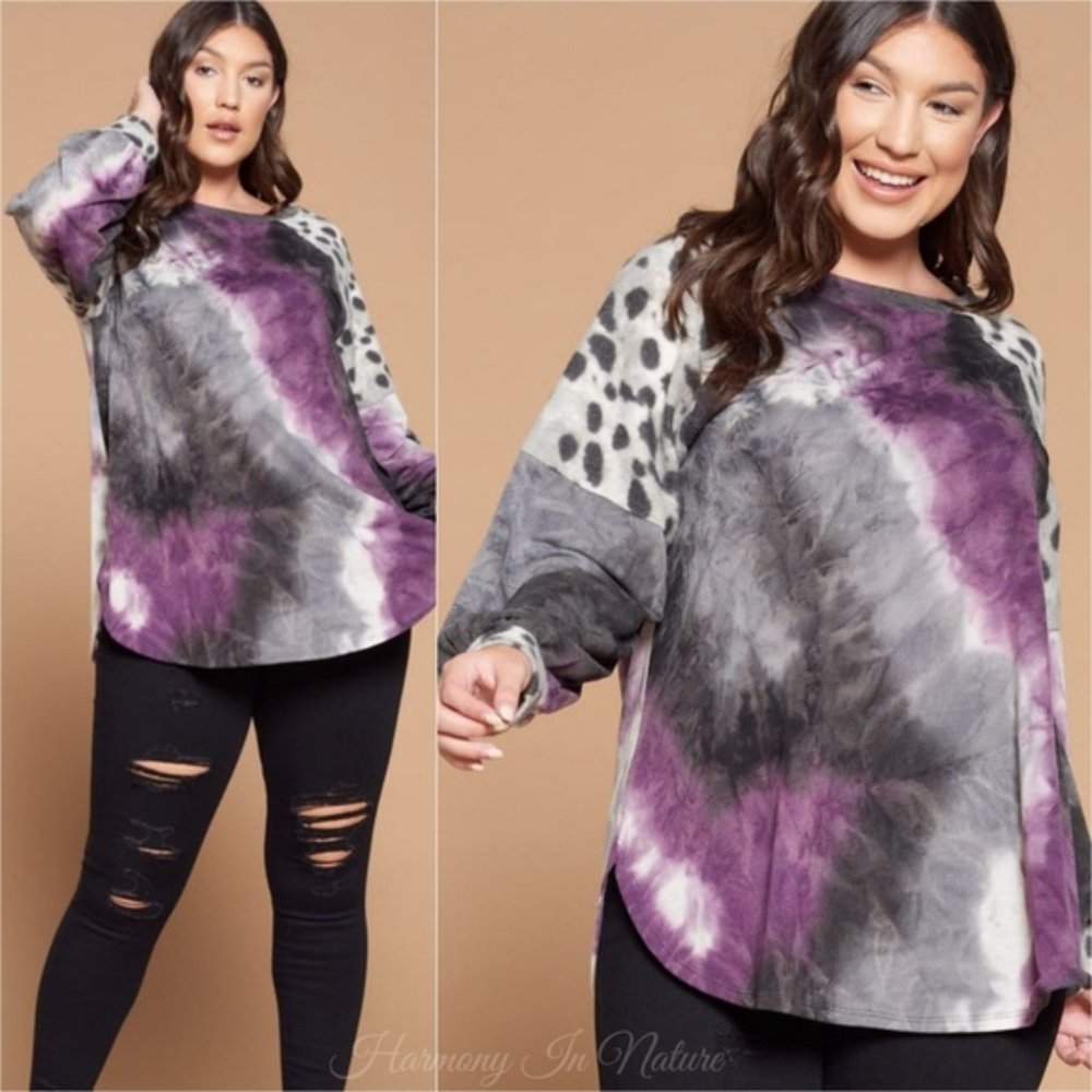 PLUS SIZE FRENCH TERRY TIE DYE TOP